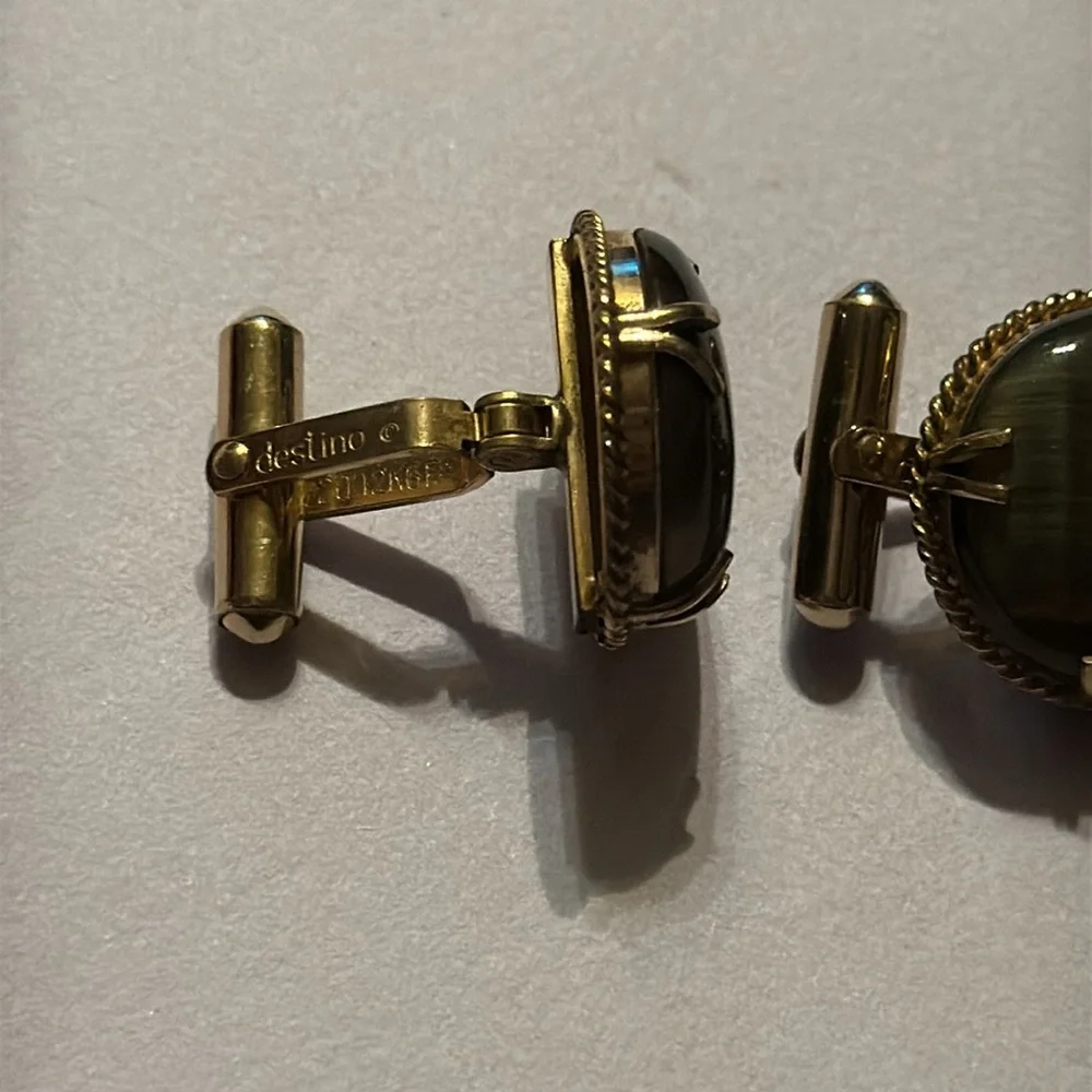 Vintage Destino 1/20 12K GF Marble dark Green Cufflinks